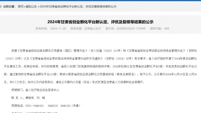 喜讯！兰州新区专精特新化工工业创业孵化平台被认定为省级优异创业孵化平台